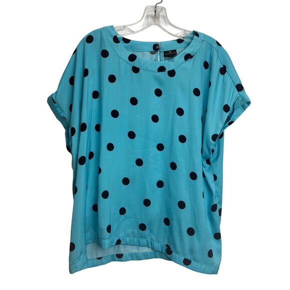 Worthington XL Blue Polka Dot Short Sleeve Blouse Vintage Lightweight Work - Picture 1 of 5